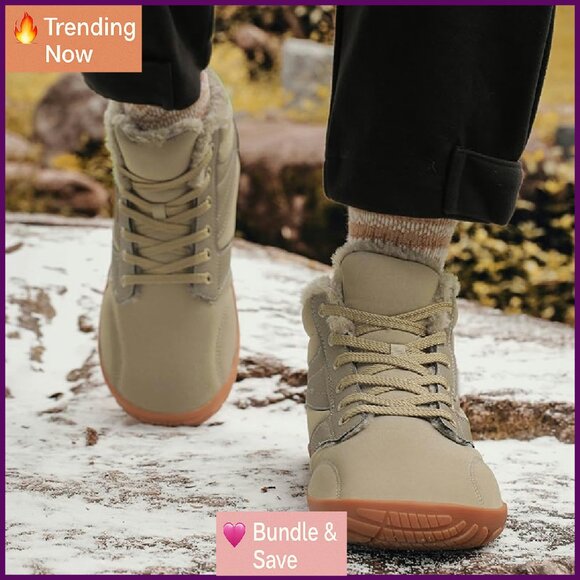 Winter Hiking Boots Wide Toe Box Waterproof Snow Boots Zero Drop Sole - Picture 5 of 7